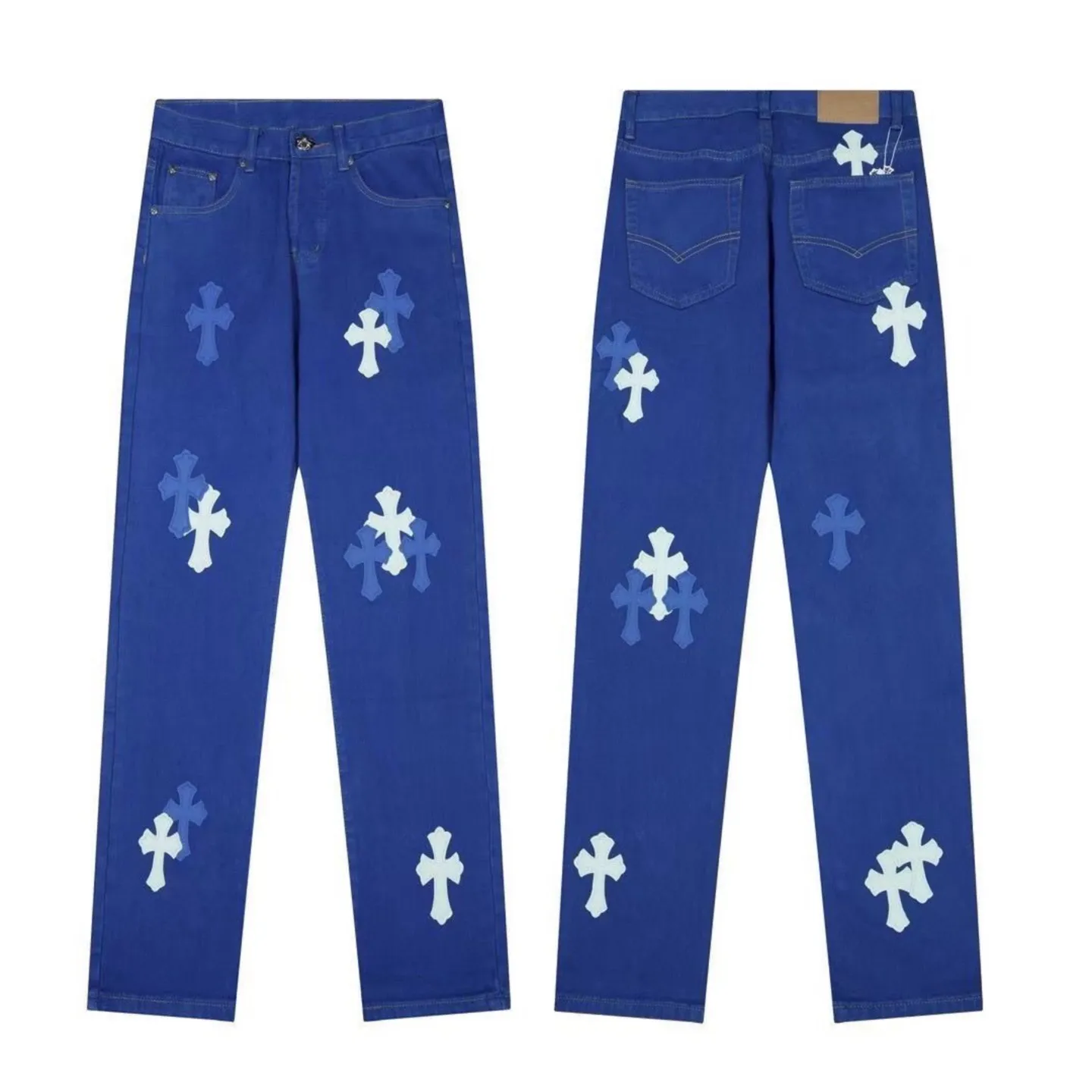 P270 💰 (Top version) Chrome hearts | ch Chrome hearts London limited dopamine blue leather jeans - charming dopamine personality jeans, indispensable for fashionistas, the same style for celebrities, and one touted by many bloggers. This new pair of pants is perfect in terms of shape and upper body. It is no exaggeration to say that making a pair of jeans is equivalent to the time of making 20 short-sleeved jeans. The fabric is made of high-quality imported denim. It has a unique high-end texture. I am very satisfied with it after washing and proofing several times. Color: dopamine blue Size: 28-30-32-34 (corresponds to S-M-L-XL)